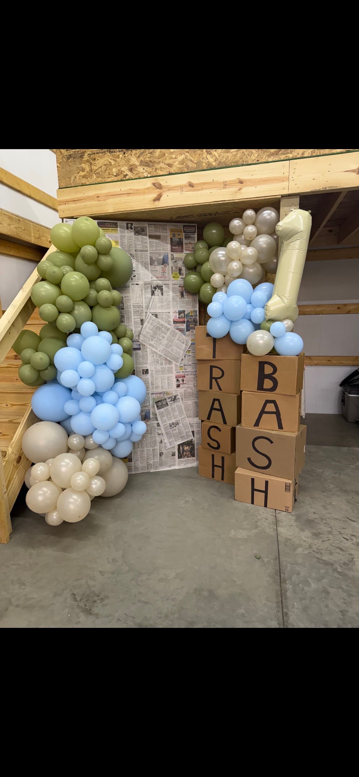 Sage and dusty blue balloon installation by Pop & Party Co.